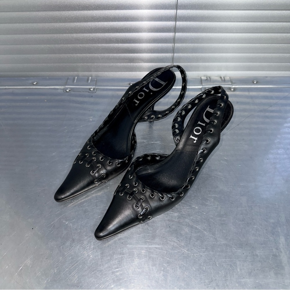 2007 Dior Black Slingback Corset Kitten Heels
